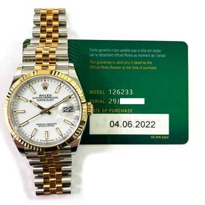 Datejust 36mm White Dial Fluted Bezel Jubilee Bracelet Stainless Steel and Yellow Gold