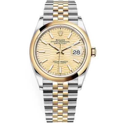 Datejust 36mm Champagne Fluted Motif Dial Domed Bezel Jubilee Bracelet Stainless Steel and Yellow Gold