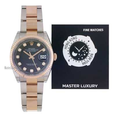 Datejust 36mm Black Diamond Dial Fluted Bezel Oyster Bracelet Stainless Steel and Rose Gold