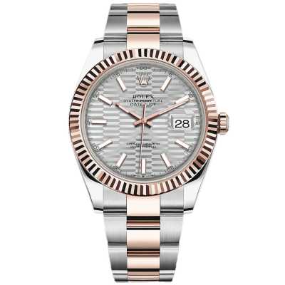 Datejust 41mm Silver Fluted Dial Fluted Bezel Oyster Bracelet Stainless Steel and Rose Gold