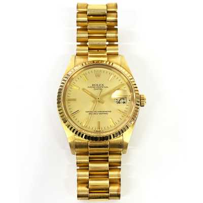 Oyster Perpetual Date 34mm Champagne Dial President Bracelet Yellow Gold