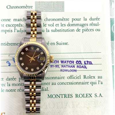 Datejust 26mm Red Vignette Diamond Dial Fluted Bezel Jubilee Bracelet Stainless Steel and Yellow Gold