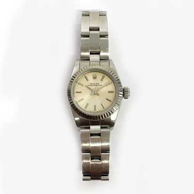Oyster Perpetual 24mm Silver Dial White Gold Bezel Stainless Steel