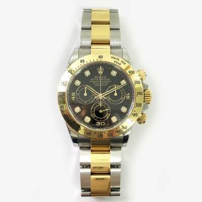 Cosmograph Daytona 40mm Black Diamond Dial Oyster Bracelet Stainless Steel and Yellow Gold