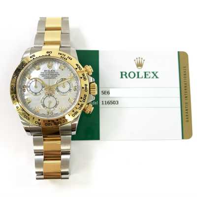 Cosmograph Daytona 40mm Chronograph White Mother-of-Pearl Diamond Dial Stainless Steel and Yellow Gold