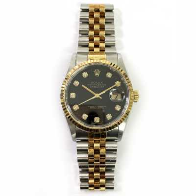 Datejust 36mm Black Diamond Dial Jubilee Bracelet Stainless Steel and Yellow Gold