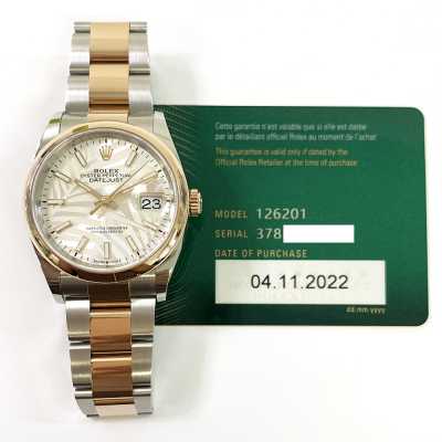 Datejust 36mm Silver Palm Diamond Dial Domed Bezel Oyster Bracelet Stainless Steel and Rose Gold