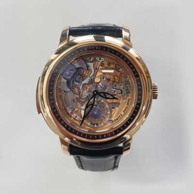 Grand Complications 42mm Manual Winding Skeleton Dial Black Leather Strap Rose Gold