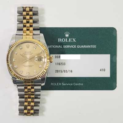 Datejust 36mm Champagne Diamond Dial Fluted Bezel Jubilee Bracelet Stainless Steel and Yellow Gold