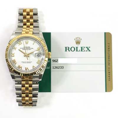 Datejust 36mm White Roman Dial Fluted Bezel Jubilee Bracelet Stainless Steel and Yellow Gold