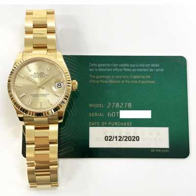 Datejust 31mm Champagne Dial Fluted Bezel Oyster Bracelet Yellow Gold