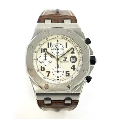 Royal Oak Offshore 42mm White Arabic Dial Brown Leather Strap Stainless Steel