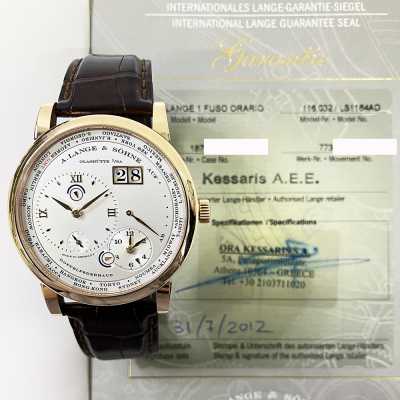Lange 1 Time Zone 41.9mm Silver Dial Rose Gold