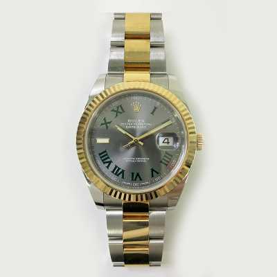 Datejust 41mm Slate Green Roman Dial Fluted Bezel Oyster Bracelet Stainless Steel and Yellow Gold