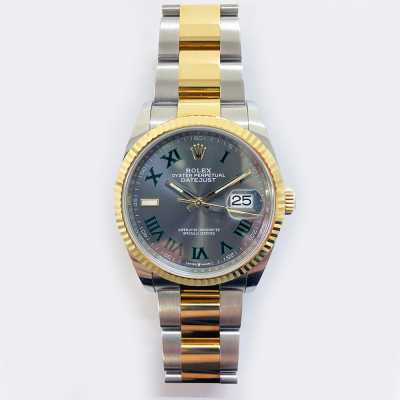 Datejust 36mm Slate Green Roman Dial Fluted Bezel Oyster Bracelet Stainless Steel and Yellow Gold