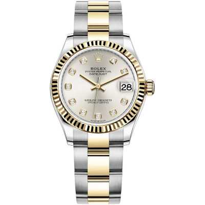 Datejust 31mm Silver Diamond Dial Fluted Bezel Oyster Bracelet Stainless Steel and Yellow Gold