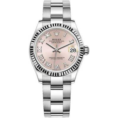 Datejust 31mm Pink Roman Dial Fluted White Gold Bezel Oyster Bracelet Stainless Steel 