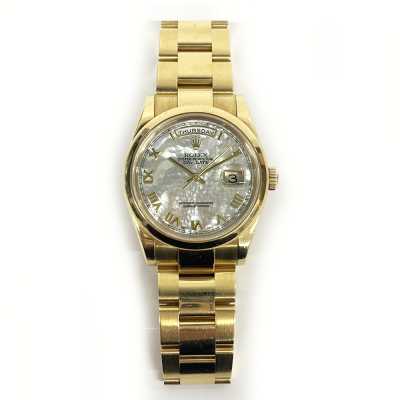 Day-Date 36mm White Mother-of-Pearl Roman Dial Oyster Bracelet Yellow Gold