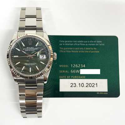 Datejust 36mm Green Palm Dial Fluted White Gold Bezel Oyster Bracelet Stainless Steel