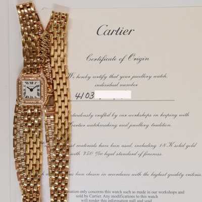 Panthère de Cartier 20mm x 25mm Rose Gold Diamond-set Bezel and Crown Rose Gold Triple Loop Bracelet Quartz