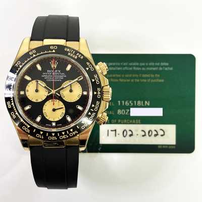 Cosmograph Daytona 40mm Black Dial with Champagne Sub Dials Ceramic Bezel Rubber Strap Yellow Gold