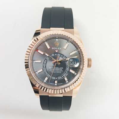 Rolex Sky-Dweller 336235 42mm Everose gold slate dial Oysterflex annual calendar GMT preowned