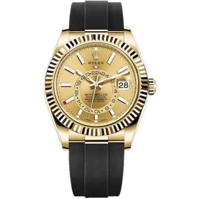 Sky-Dweller 42mm Champagne Dial Rubber Strap Yellow Gold