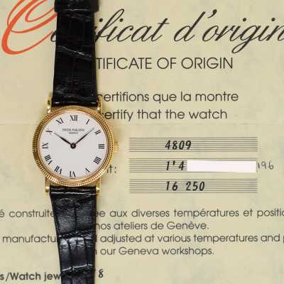 Patek Philippe Calatrava 4809J 25mm yellow gold white Roman Calibre 16-250 preowned