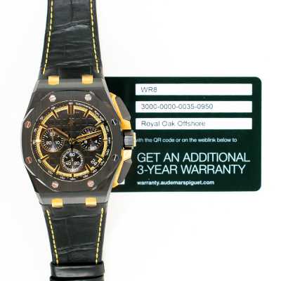 Audemars Piguet 26420CE Royal Oak Offshore 43mm black ceramic gold chronograph with purple dial pre-owned