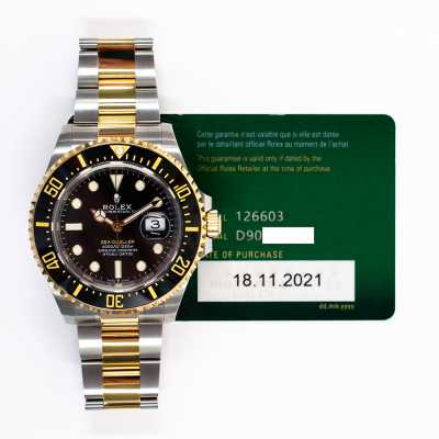 Rolex 126603 Sea-Dweller 43mm two-tone dive watch featuring black dial and ceramic bezel pre-owned luxury
