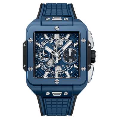Hublot Square Bang Unico 821.EX.5170.RX 42mm blue ceramic chronograph with skeleton dial new condition
