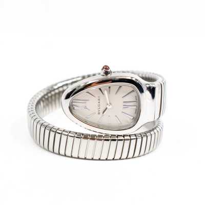 Bulgari Serpenti reference 101828 steel 35mm white dial ladies watch preowned