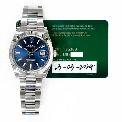Rolex 126300 41mm Steel Blue Dial Smooth Bezel