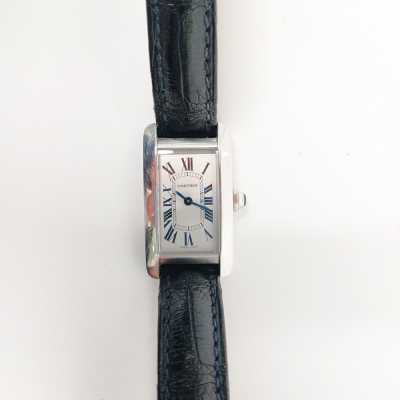 Cartier Tank AmÃ©ricaine steel 28mm ivory Roman curved Art Deco preowned