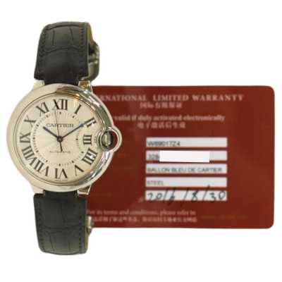 Cartier Ballon Bleu W69017Z4 36.6mm steel silver guilloché Calibre 076 leather preowned