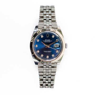 Luxury Rolex Datejust Steel White Gold Blue Diamond Preowned