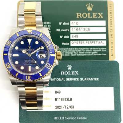 Rolex Submariner Date 40mm Blue Steel Gold Ref. 116613LB