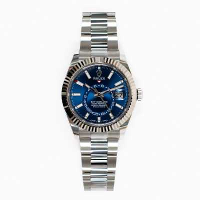 Rolex 42mm Sky-Dweller steel white gold blue dial Calibre 9001 annual calendar preowned