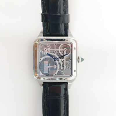 Cartier Santos-Dumont WHSA0032 31mm steel skeleton dial manual-winding rectangular preowned