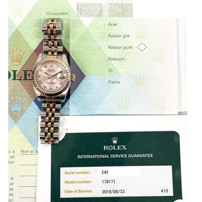 Rolex Datejust with pink Roman dial and rose gold accents Ref. 179171