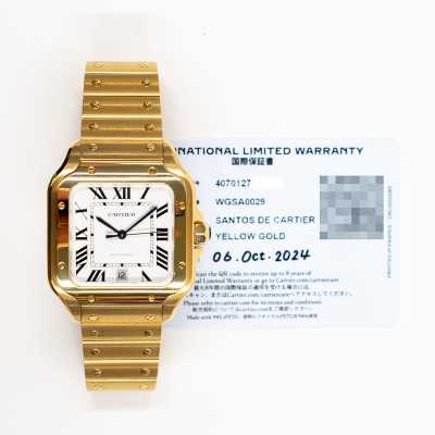 Cartier WGSA0029 Santos large yellow gold automatic with square bezel and sapphire crown pre-owned