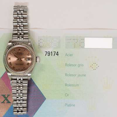 Rolex Lady-Datejust 79174 26mm Rolesor pink Roman dial Jubilee preowned