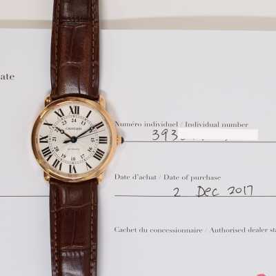 Cartier Ronde Louis WGRN0006 36mm rose gold silver dial leather transparent preowned