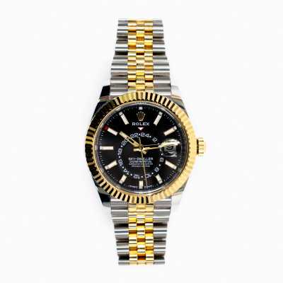 Rolex 42mm Sky-Dweller steel gold black dial Calibre 9001 annual calendar preowned complex