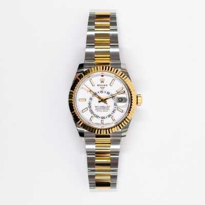 Rolex 336933 Sky-Dweller 42mm two-tone watch featuring white dial and Oyster bracelet pre-owned