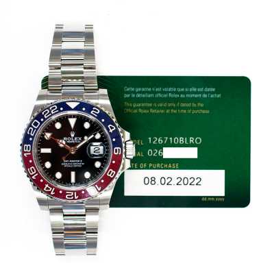 Rolex 126710BLRO GMT-Master II 40mm steel with iconic red blue Cerachrom bezel pre-owned luxury