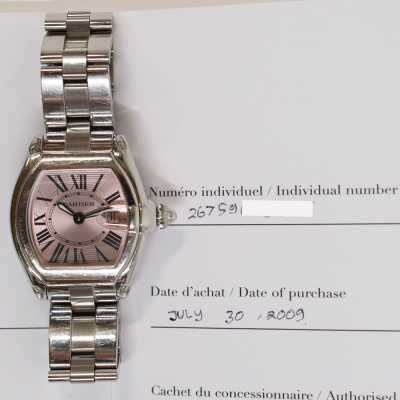 Cartier Roadster W62017V3 36x30mm steel pink Roman Calibre 688 quartz ladies preowned