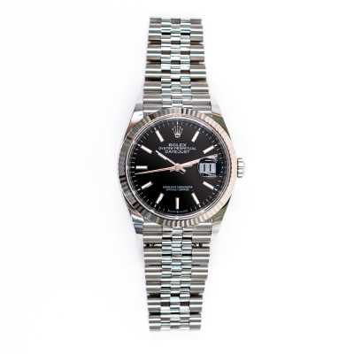 Rolex 126234 Datejust 36mm classic two-tone watch featuring black dial and Jubilee bracelet pre-owned