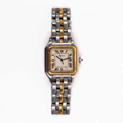 Cartier PanthÃ¨re 183949 steel yellow gold 26mm ivory Roman date quartz ladies preowned iconic