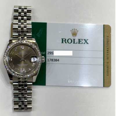 Rolex Datejust 31 178384 steel white gold diamond bezel dark grey VI Jubilee preowned